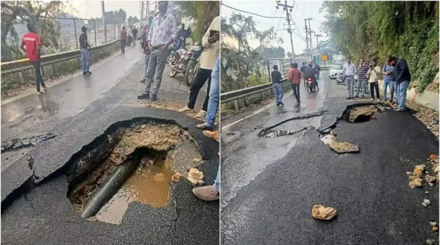 Uttarakhand News Road damaged due to underground pipeline burst in Mussoorie News Todayz Uttarakhand: मसूरी में अंडरग्राउंड पाइपलाइन फटने से सड़क में लगा लंबा जाम....